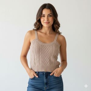 Almost Famous Women's Shirt Acrylic Cream Knit Tank Top Sweater Size M